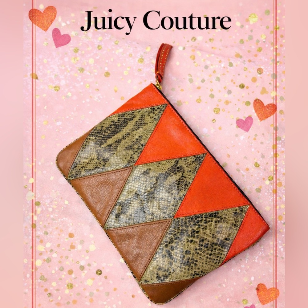 Juicy Couture Patchwork Clutch Wristlet Orange Brown Snakeskin Y2K Vintage Chic